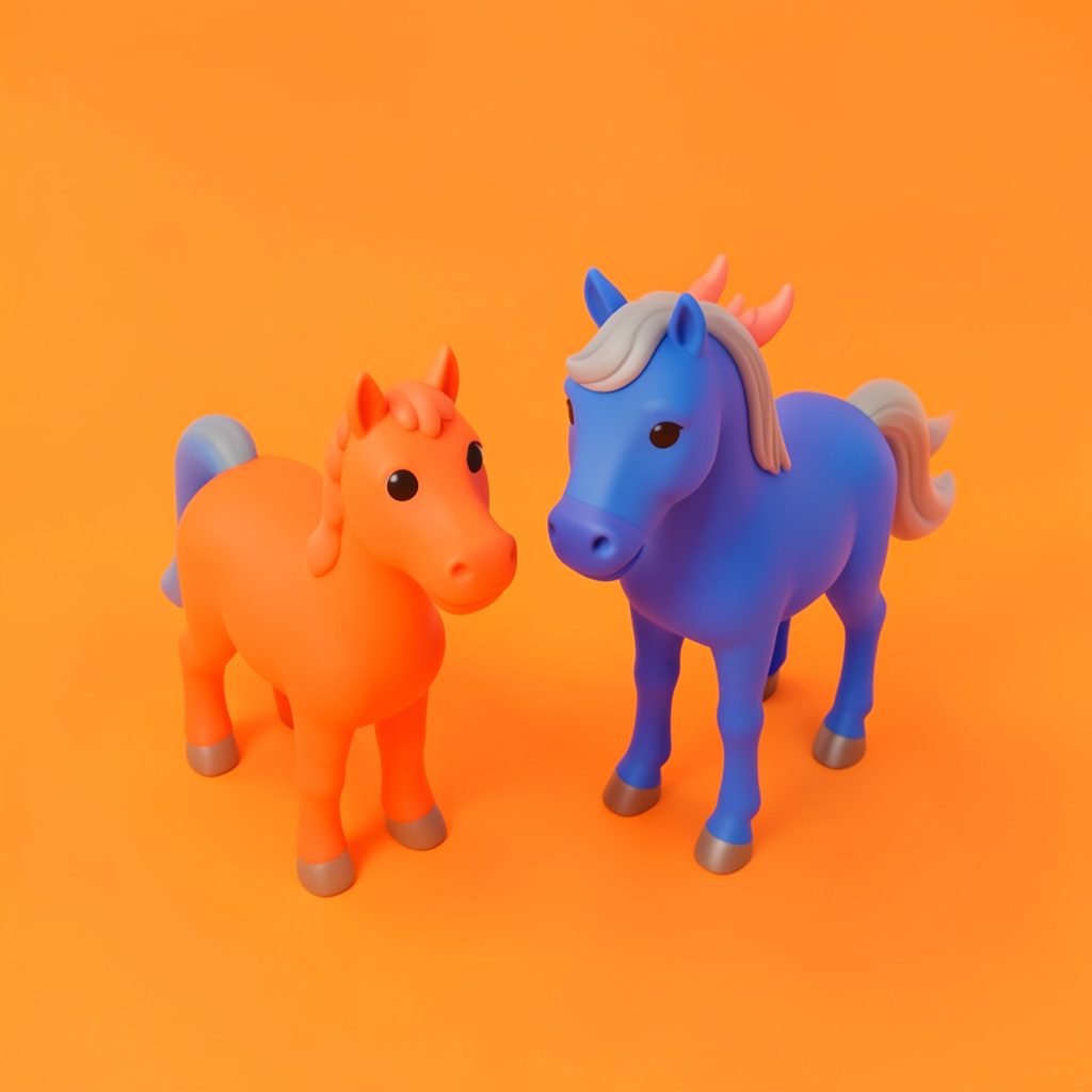Изометрическая 3D-иллюстрация: пара маленьких фигурок — рыжий и синий персонажи из бисера на кремовом фоне
